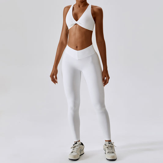 Twist-Front Sports Bra & Biker Shorts Set – Sexy Fit for Active Women