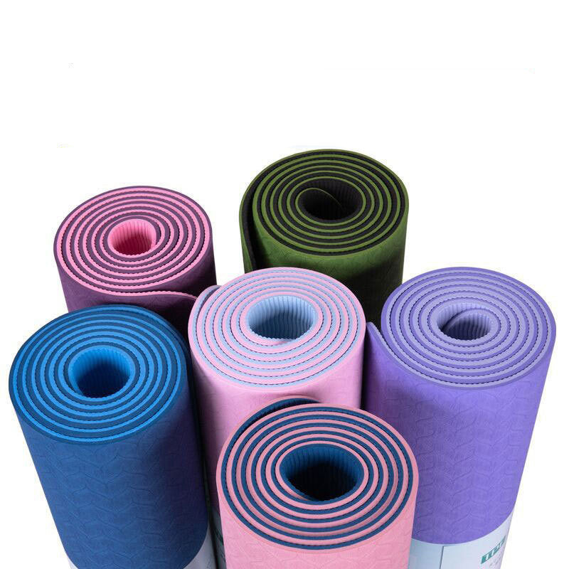 Two-Color Yoga Mat with Posture Line - 6mm TPE