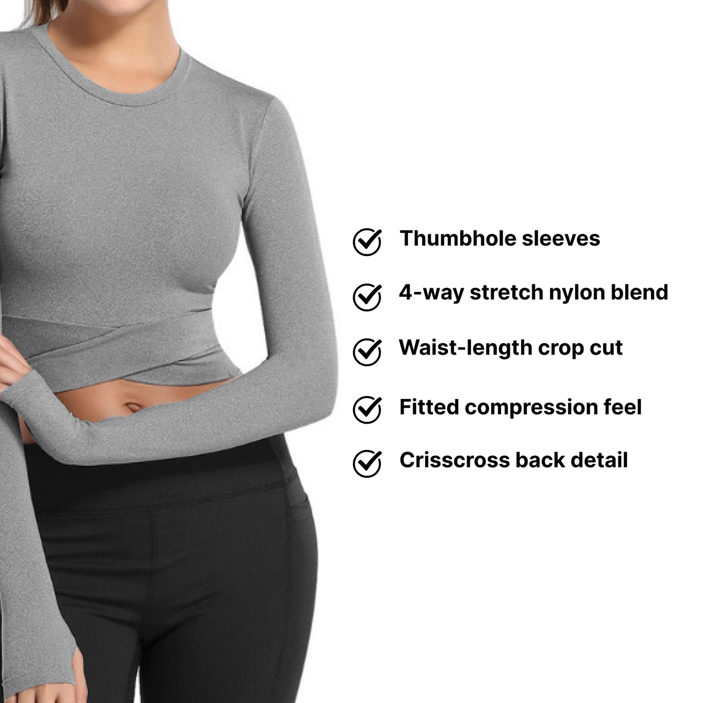 Women's Long Sleeve Activewear Crop Top (Thumbholes)