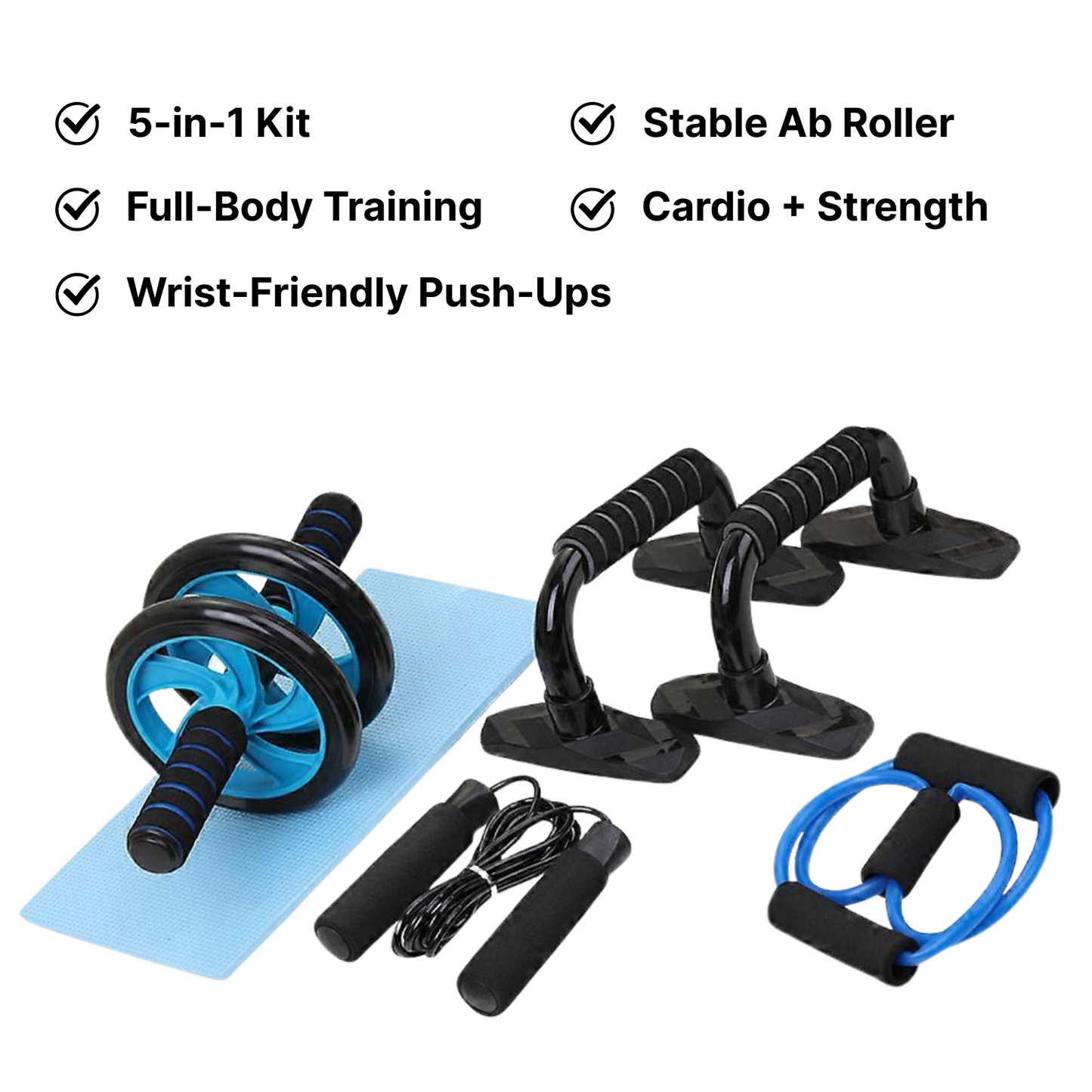 5-in-1 Home Gym Kit - Ab Roller & Accessories