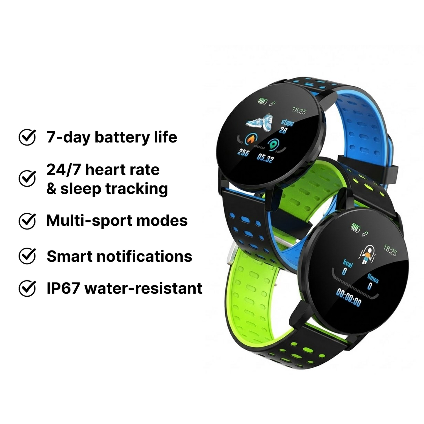 7X Plus Smart Fitness Watch - 7-Day Battery Life