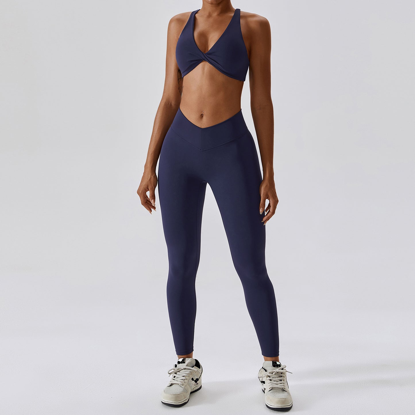 Twist-Front Sports Bra & Biker Shorts Set – Sexy Fit for Active Women